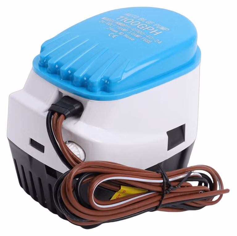 Pompa di sentina marina, 24 V, 1100 GPH, con sistema di immersione automatica, sensore di livello dell'acqua, uscita da 1-1/8 pollici per yacht