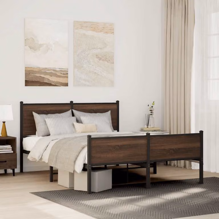 vidaXL Giroletto in metallo senza materasso, colore marrone, L 140 x P 200 cm