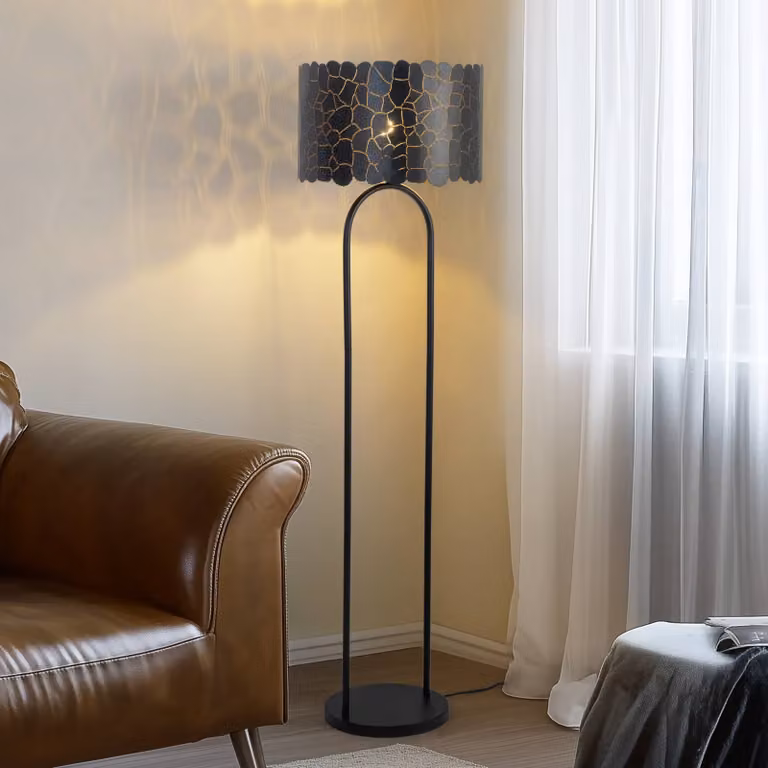 Lampada da terra Aralena Lindby, Nero, Soggiorno / Sala da pranzo, Metallo, Moderno, Lampada da terra