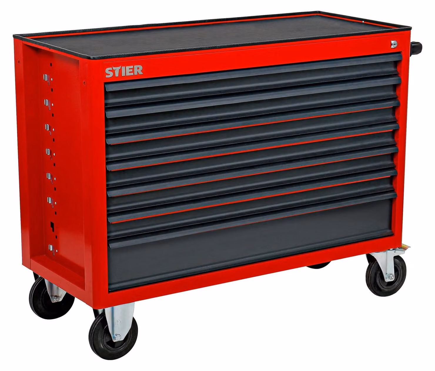 Carrello da officina STIER XXL, vuoto, extra largo, 7 cassetti per maggiore spazio in officina, in rosso, carrello portautensili vuoto, su rotelle,