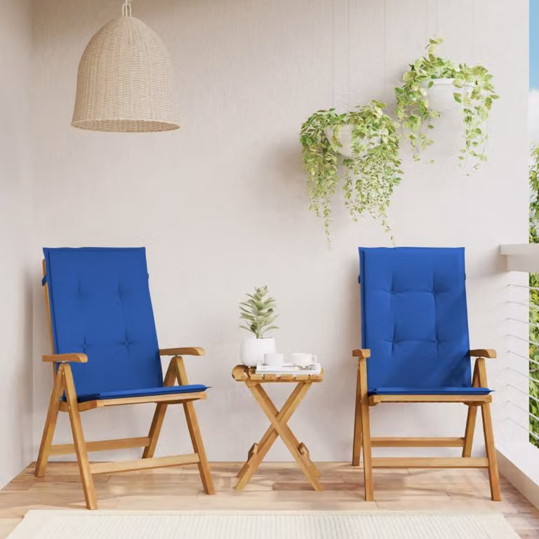 Set di 2 sedie pieghevoli reclinabili con cuscini vidaXL in legno di teak marrone e blu