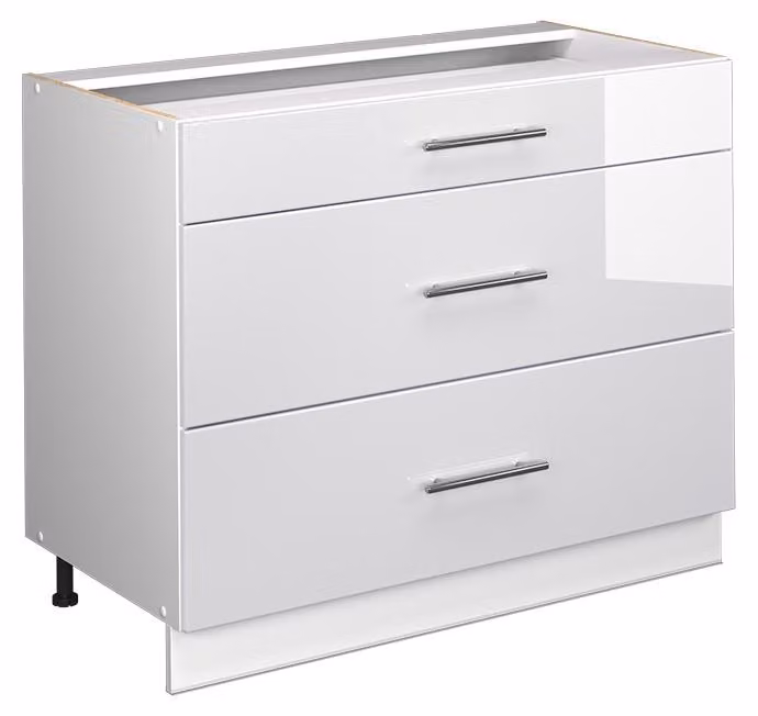 Mobiletto base per cucina Vicco Fame-Line Bianco lucido/Bianco 100 cm senza piano di lavoro, Model 61620