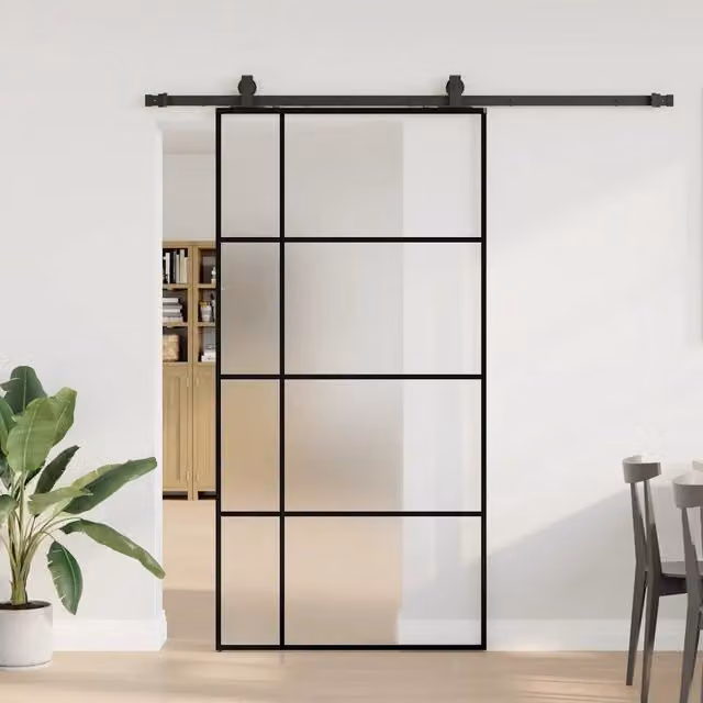 Porta Scorrevole Moderna vidaXL in Vetro Trasparente con Telaio in Alluminio e Ferramenta Nera L: 102,5 cm, H: 205 cm – 1