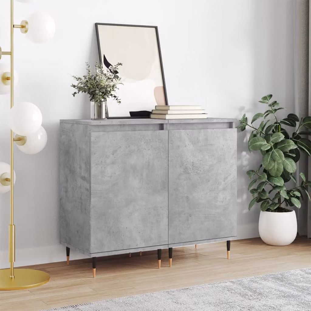 Set di 2 credenze moderne vidaXL in legno multistrato e metallo, colore grigio e nero, L 40 cm x P 35 cm x H 70 cm