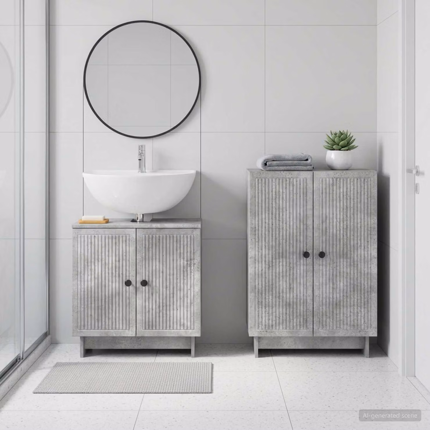 Set di mobili da bagno vidaXL EDE composto da 2 pezzi, mobile lavabo e mobile contenitore, colore grigio cemento opaco