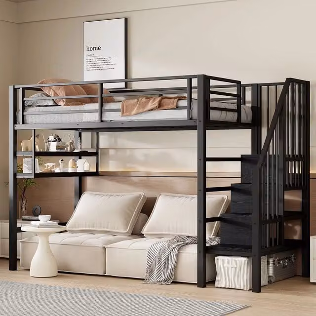 Letto a Soppalco con Gel?nder e Contenitore ¨C MINIMAL ¨C Nero 90x200