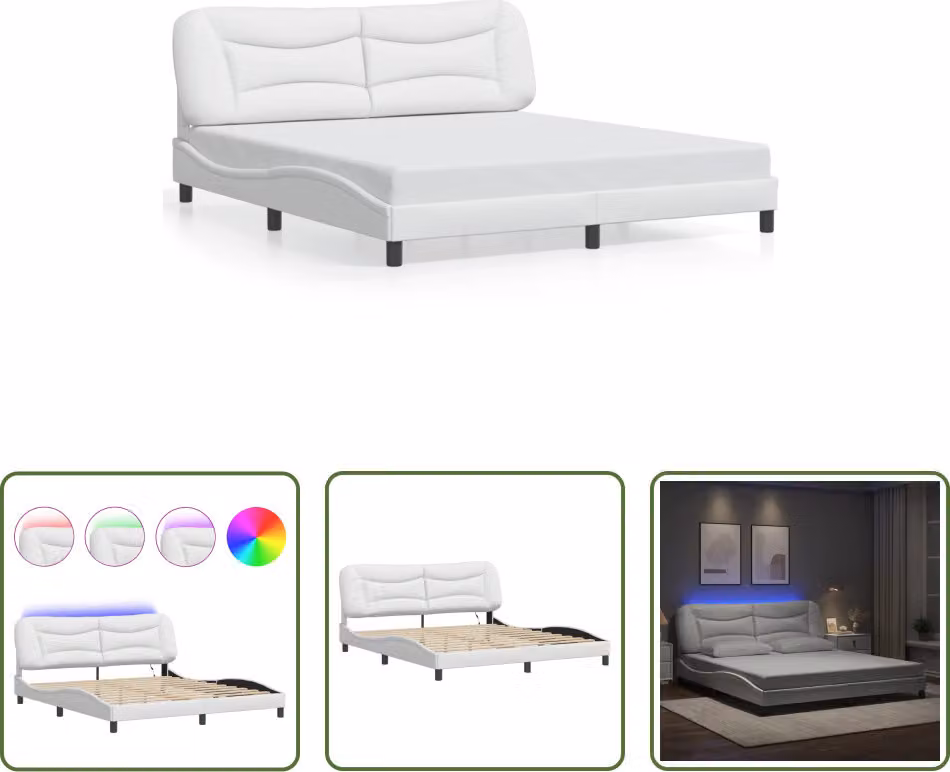 The Living Store Struttura letto con LED bianco e nero 180x200 cm in ecopelle