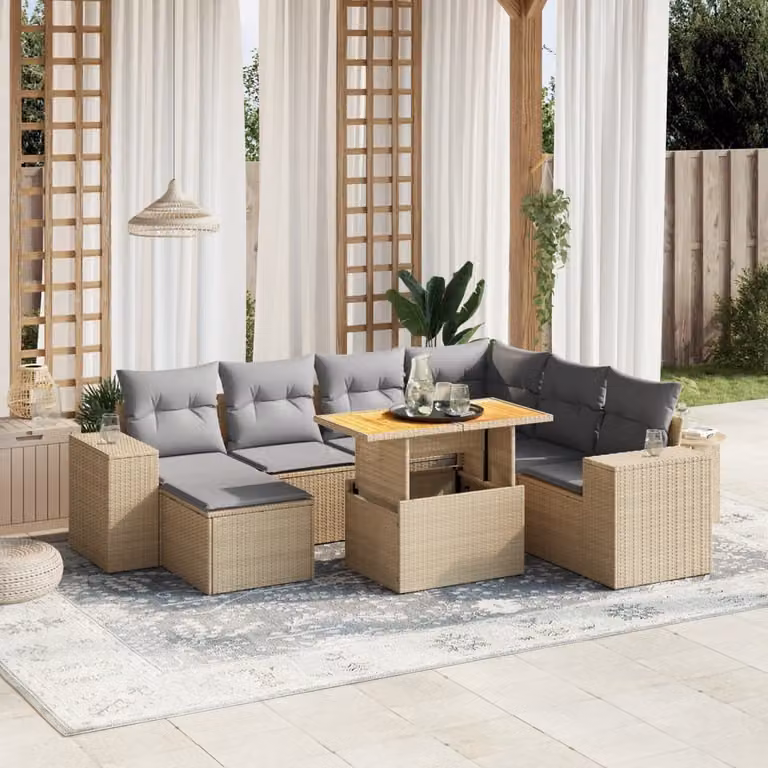Maison Exclusive - Set Divano da Giardino 8 pz con Cuscini Beige in Polyrattan