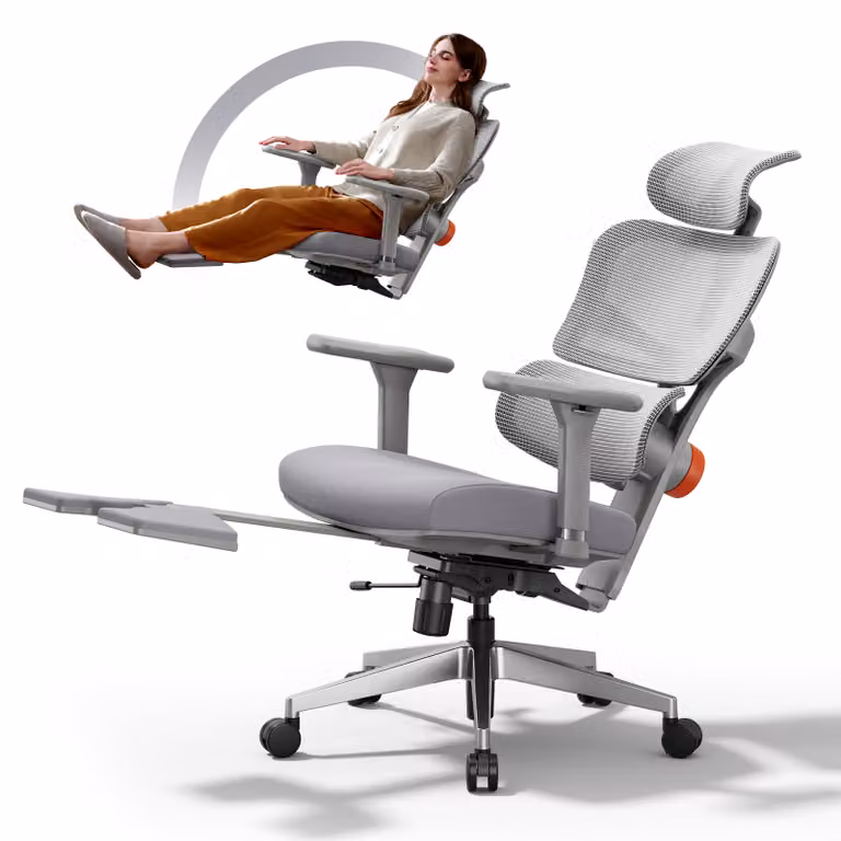 NEWTRAL NT002 Sedia da ufficio ergonomica con poggiapiedi - Sedia da scrivania con schienale alto con esclusivo supporto lombare regolabile 4D grigio