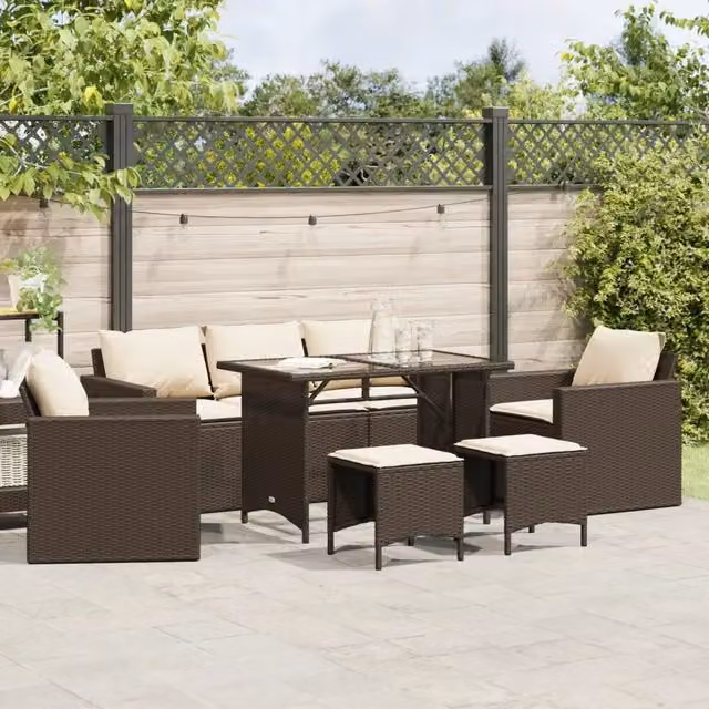Set Divano da Giardino 6 pz con Cuscini Marrone in Polyrattan 3213550