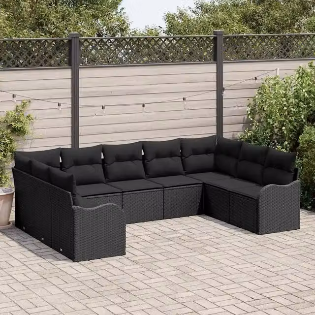 Set Divano da Giardino 9 pz Nero polyrattan 3345863