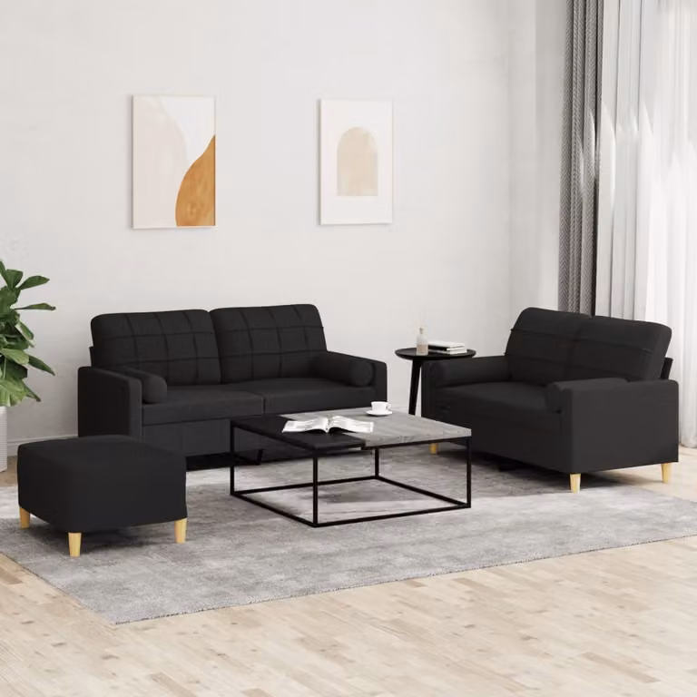 Maison Exclusive - Set divano a 3 pezzi con cuscini in tessuto nero