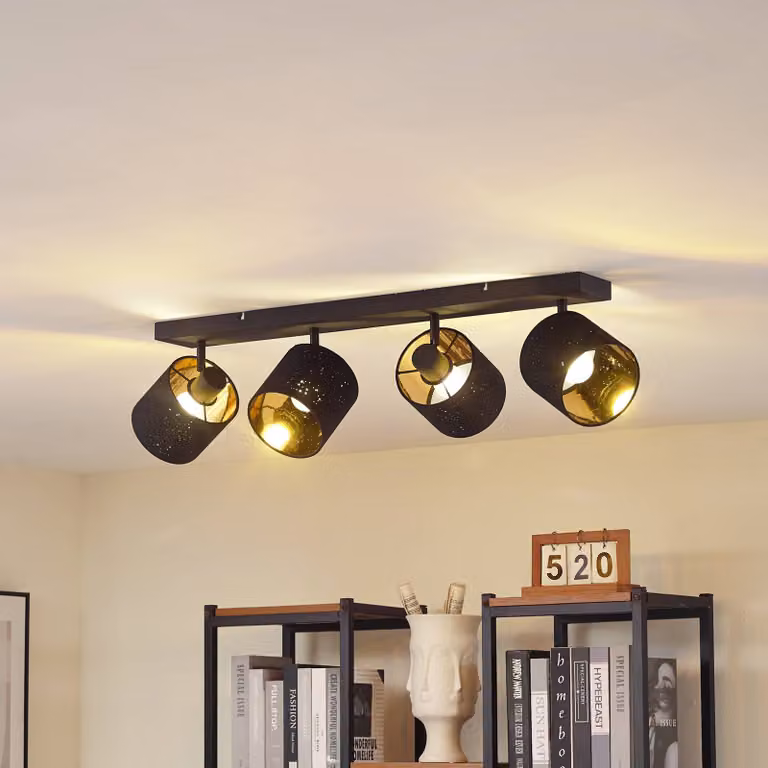 Plafoniera soffitto Vasilia Lindby, dimmerabile, Nero, Soggiorno / Sala da pranzo, Tessuto / Stoffa / Seta, Moderno, Plafoniera