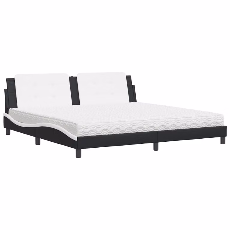 Letto con Materasso Zadar Nero e Bianco 200x200cm in Pelle finta