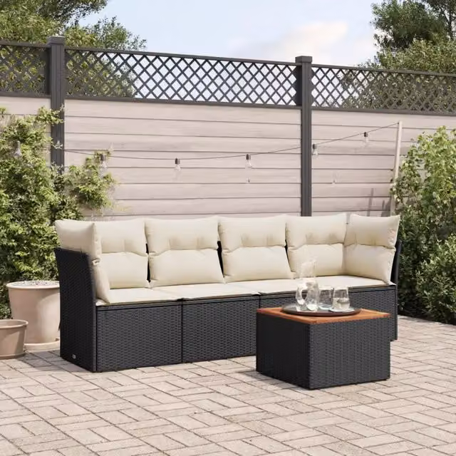 Set Divani da Giardino 5 pz con Cuscini in Polyrattan Nero 3223473