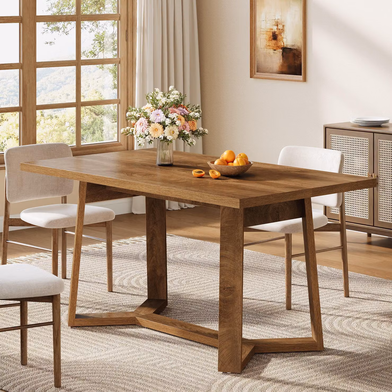 Tavolo da pranzo in stile country Tribesigns, tavolo da cucina rettangolare in legno da 120 cm con gambe robuste e affusolate soggiorno, cucina, sala da pranzo, marrone naturale