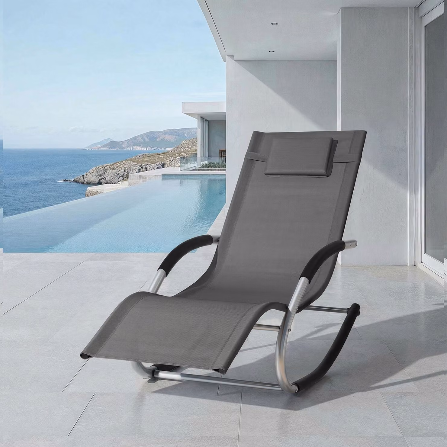Lettino prendisole ergonomico TecTake con poggiatesta regolabile e braccioli, grigio – 3