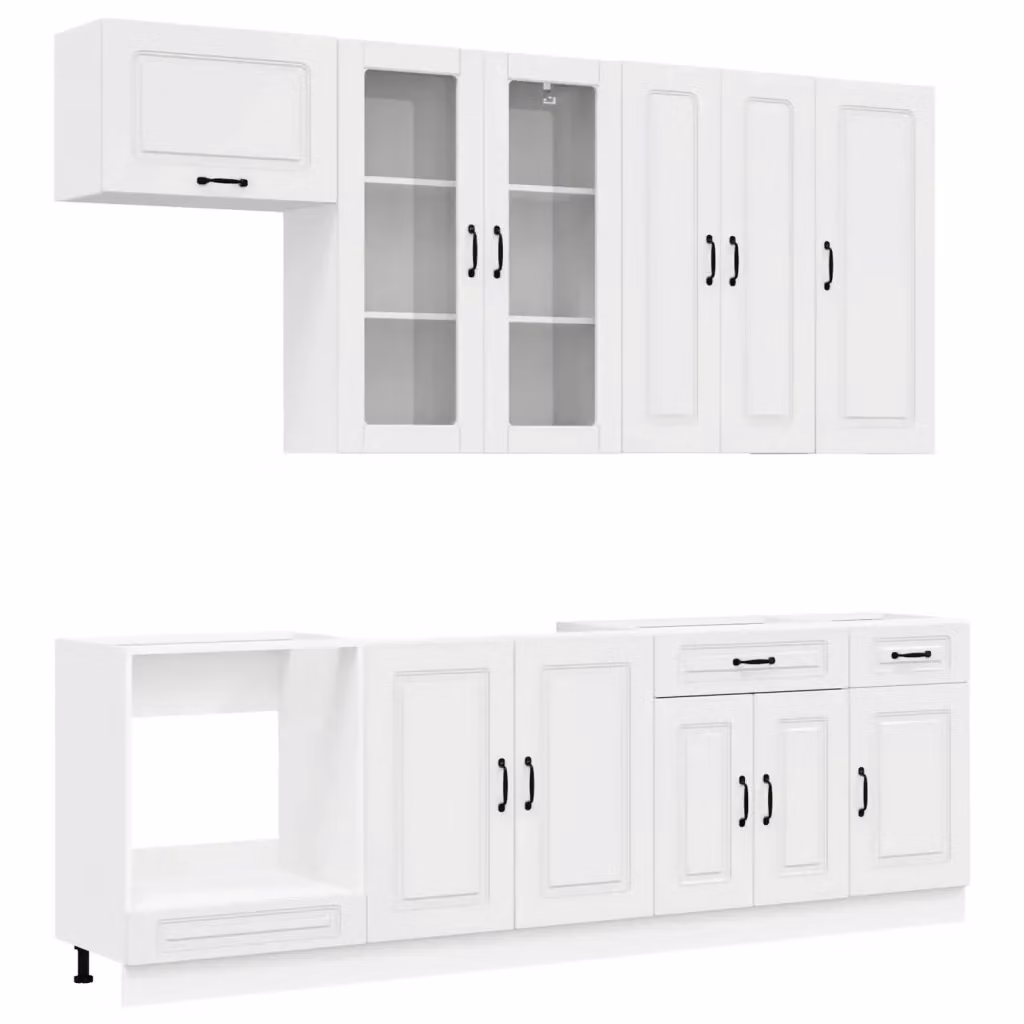 Unità Cucina Moderna vidaXL KALMAR 8 Pezzi Bianco Lucido con Ante in Vetro e MDF – 2