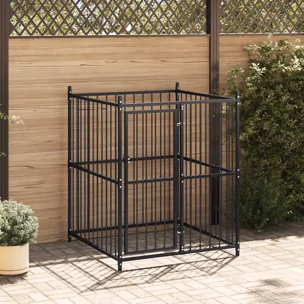 Canile da esterno DESIGN IN per cani in metallo nero L/P/H: 120 x 120 x 150 cm – 2