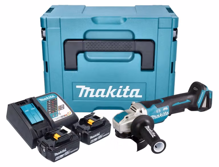 Smerigliatrice angolare a batteria Makita DGA 520 RGJX1 18 V 125 mm X-LOCK Brushless + 2x batteria ricaricabile 6,0 Ah + caricabatterie + Makpac