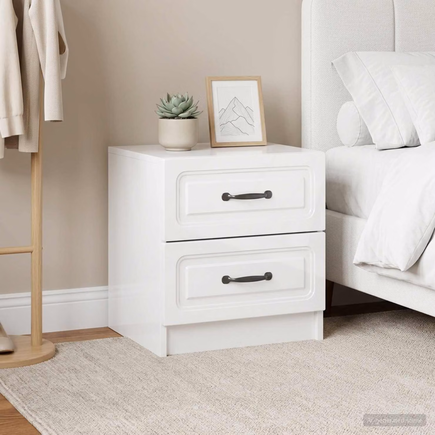 Set di 2 armadi da notte vidaXL in MDF bianco lucido L 43 cm, P 34,5 cm, H 44,5 cm