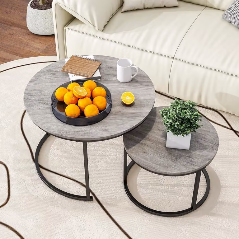 HOJINLINERO set di 2 tavolini rotondi struttura in legno metallo soggiorno grigio