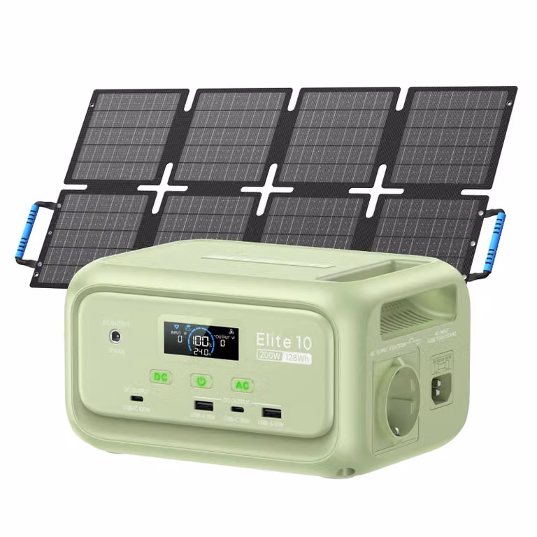 BLUETTI Elite 10 Mini-Powerstation, portatile, batteria da 128 Wh con pannello solare da 60 W, UPS, generatore solare a ricarica rapida per campeggio e viaggi - VERDE