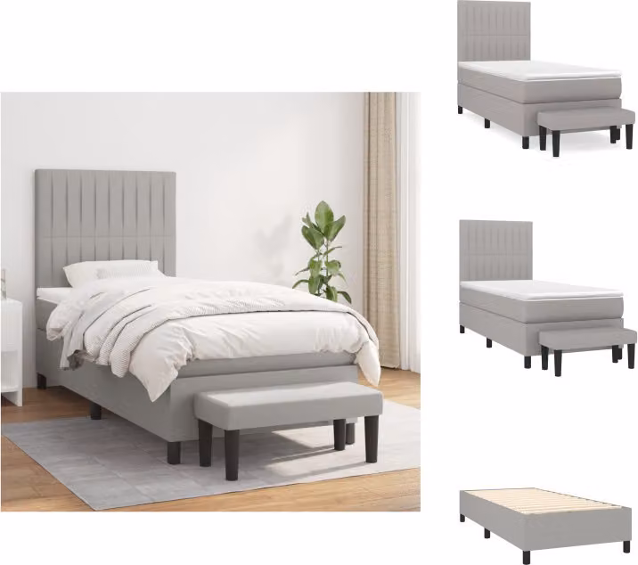 vidaXL Letto a molle con materasso grigio chiaro 100x200 cm in tessuto - Letti & strutture letto
