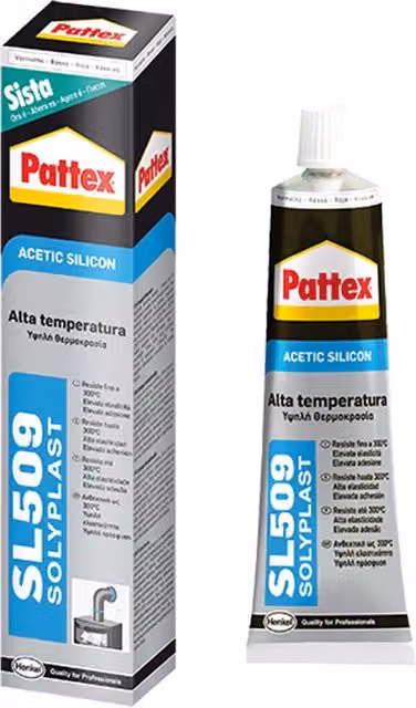 Sigillante silicone acetico Pattex SL509 resistente alle alte temperature colore rosso RAL 3001 confezione da 12 cartucce da 300 ml