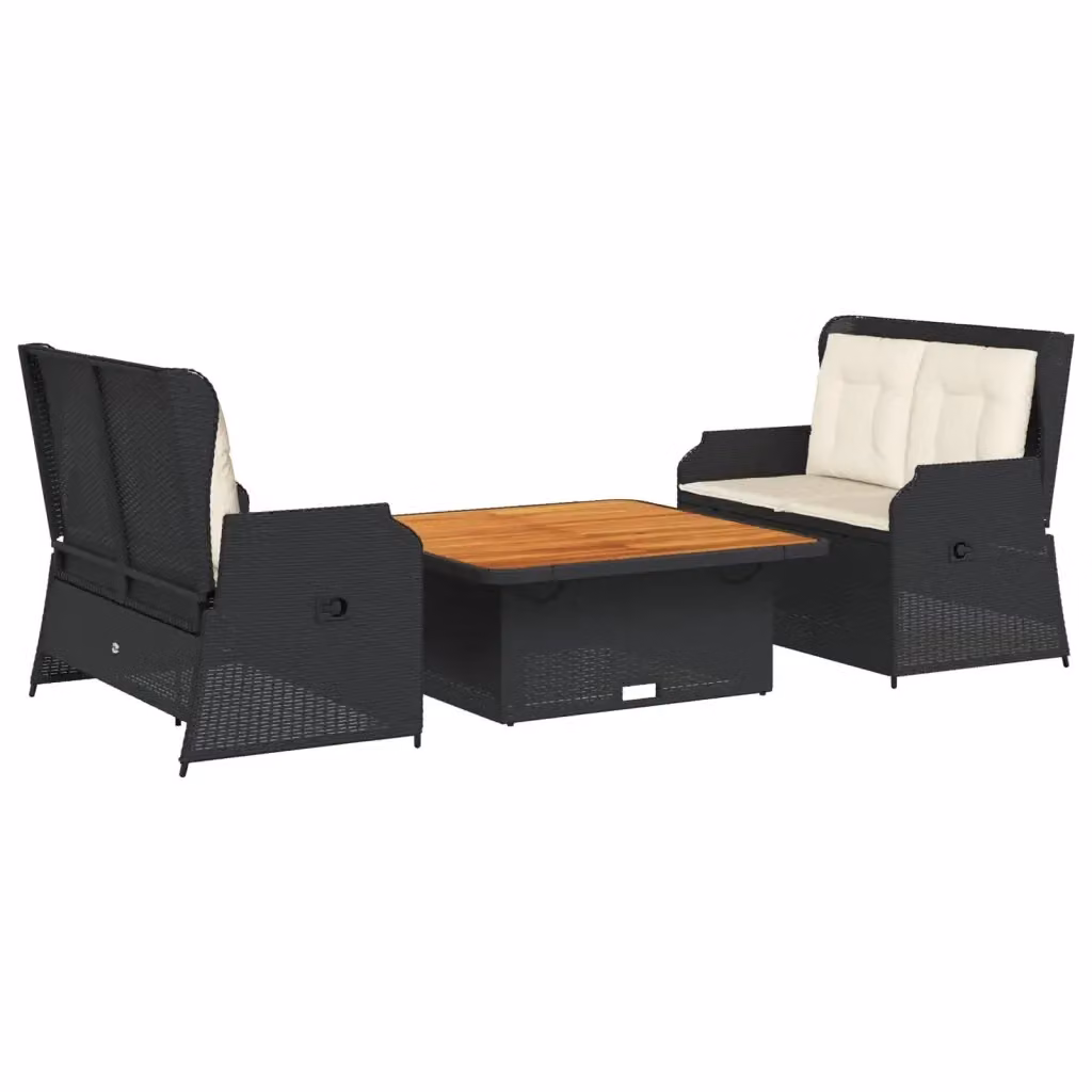 Set da giardino vidaXL composto da divano a 2 posti, divano angolare a L e tavolino da caffè in rattan nero con cuscini inclusi – 2