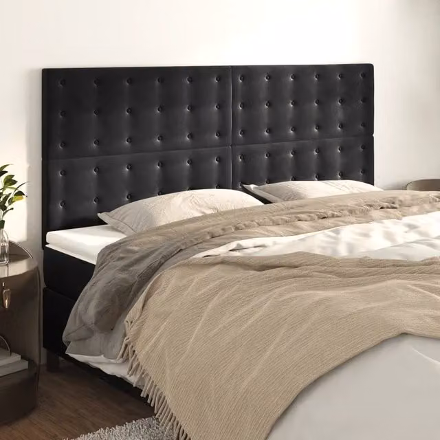 Testiera-Testata-Testiera Decorativa Nera 180x5x118/128 cm Velluto 256818
