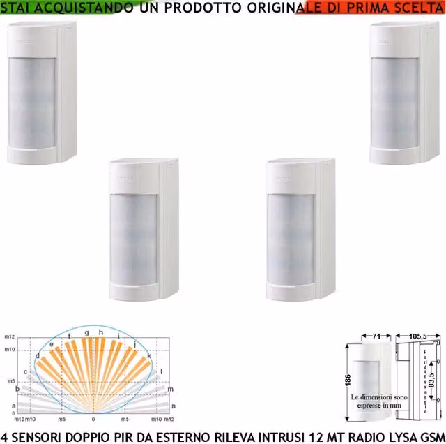 Set di 4 Sensori di Movimento Esterni Securvera Bianco con Tecnologia Doppio Infrarosso e Radio Frequenza 433,92 MHz Anti Jamming per Allarme Lysa GSM Sydra con Protezione IP55