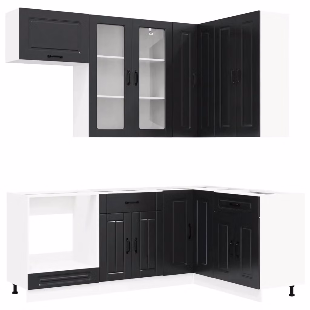 Unità cucina componibile KALMAR vidaXL in 8 pezzi nero opaco con ante in vetro e legno MDF – 2
