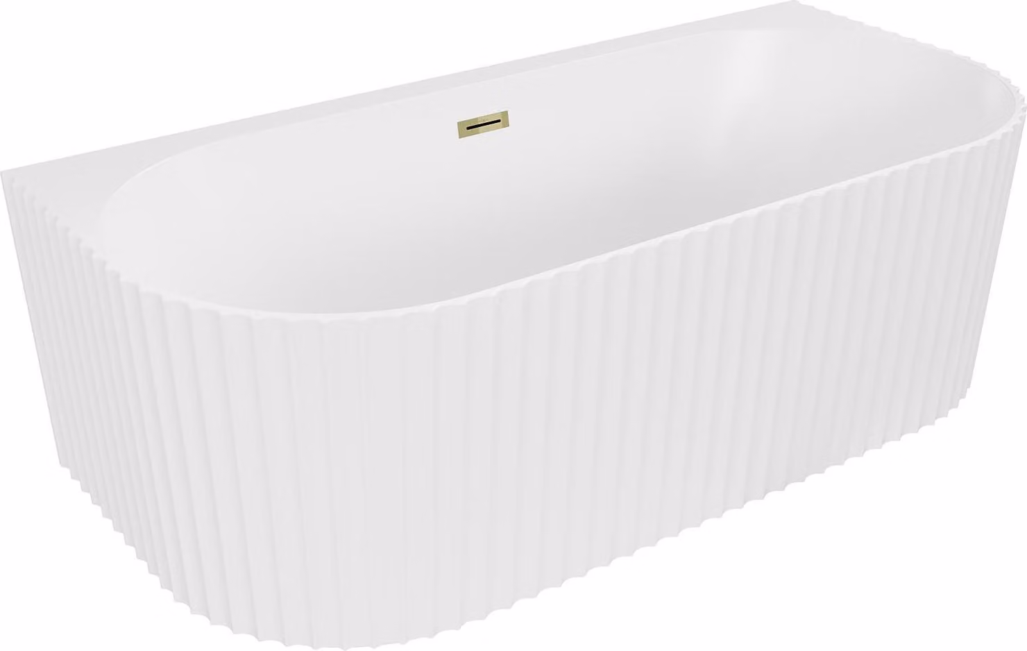 Mexen Sella vasca da bagno freestanding adiacente parete rigata 170 x 80 cm, bianca opaca, troppo pieno dorato - 52711708001-50