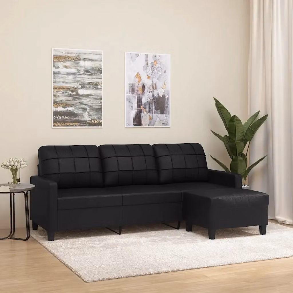Divano da soggiorno moderno a 3 posti con poggiapiedi nero in similpelle L: 198 cm, P: 80 cm, H: 77 cm – 2
