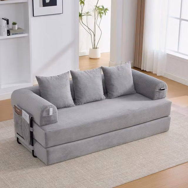 Divano modulare REDOM in velluto a coste grigio chiaro L: 200 cm, P: 94 cm, H: 67 cm
