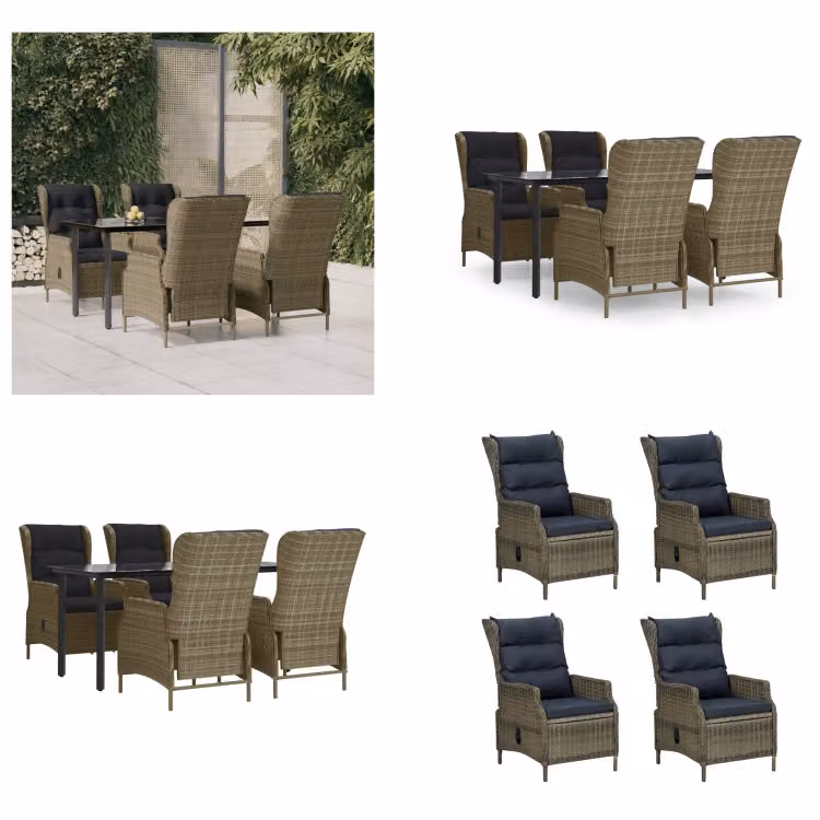 vidaXL Set da pranzo da giardino 5 pezzi in poly rattan marrone - Set da pranzo da giardino - Set da pranzo da esterno - Set da pranzo da giardino