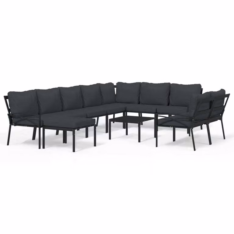 set di 11 pezzi per salotto da giardino con cuscini in acciaio grigio