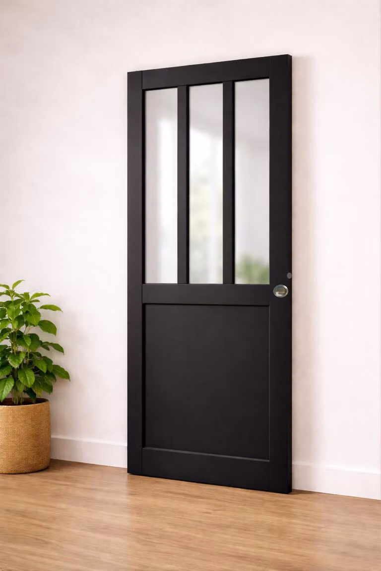 Porta scorrevole da officina nera H204 x L83 cm, con conchiglie, tiragancio GD MENUISERIES