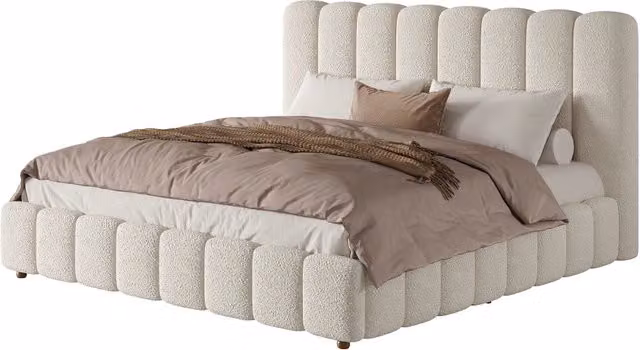 Letto matrimoniale 180 × 200 cm 2 posti con testiera imbottita, senza materasso, in tessuto bouclé bianco