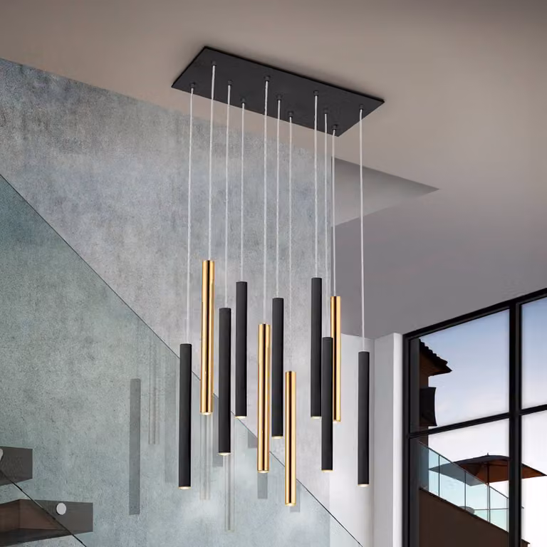 Schuller Valencia Lampada LED a sospensione Varas dimmerabile, 11 luci, oro/nero, metallo Varas, dimmerabile, Nero, Soggiorno / Sala da pranzo, Metallo, Moderno