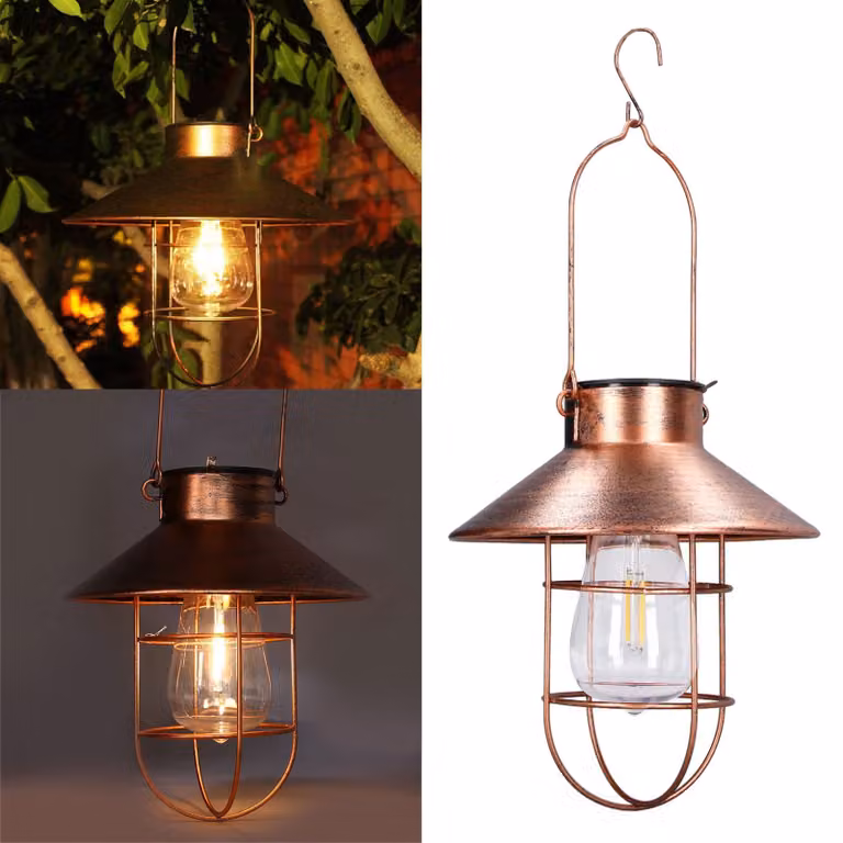 Solare appeso luce decorativa telaio in ferro LED Outdoor Retro Lanterna per giardino Yard Veranda