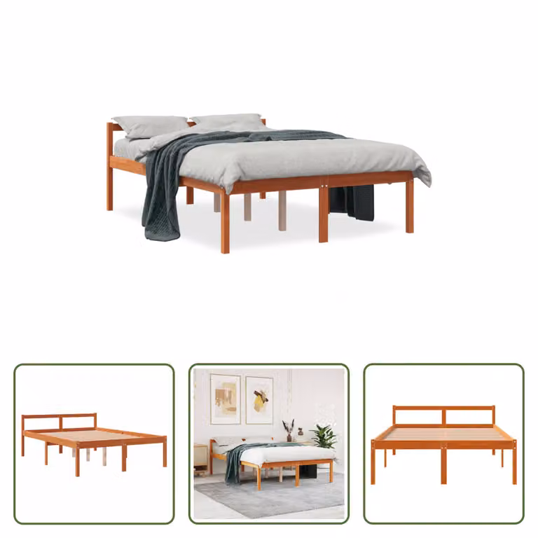 The Living Store Letto Senior cera marrone 140x190 cm in legno di pino massiccio