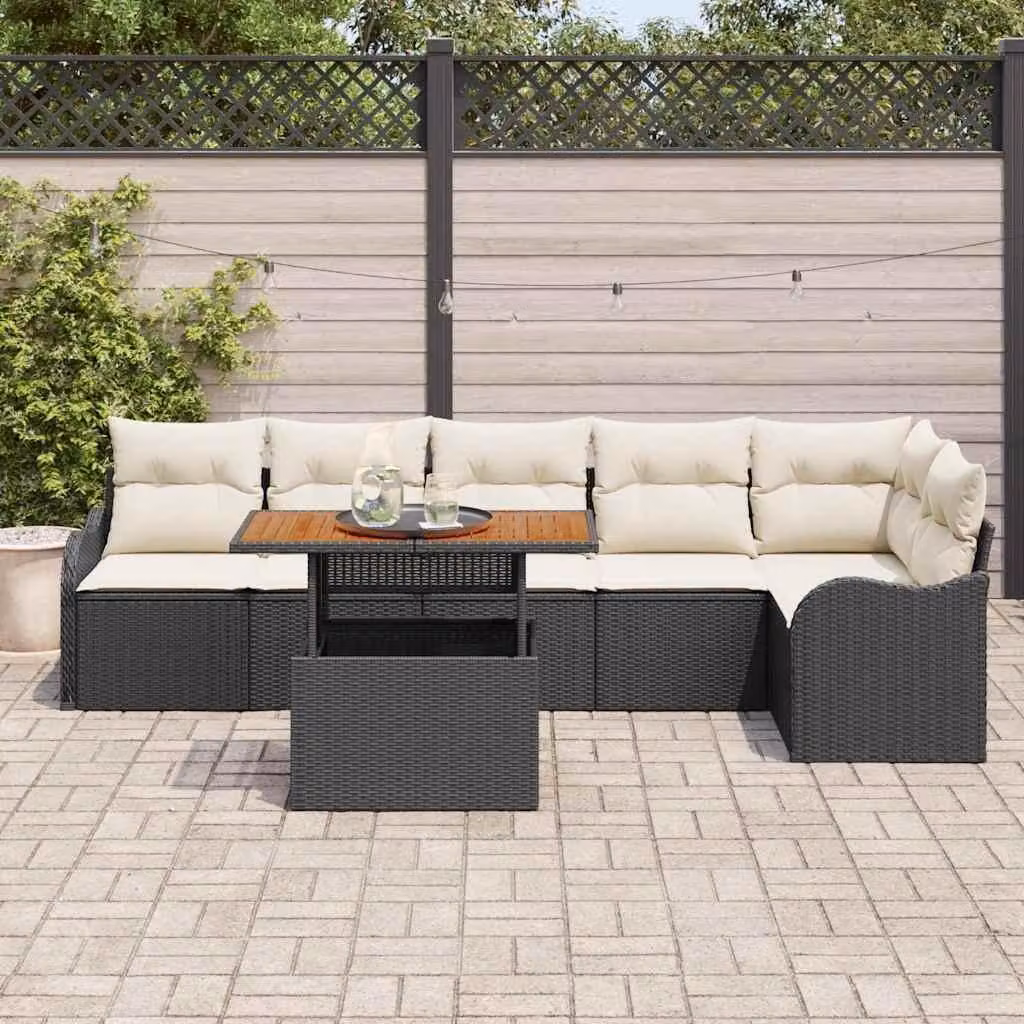 Maison Exclusive - Set da giardino composto da 7 pezzi, divano, in rattan sintetico nero