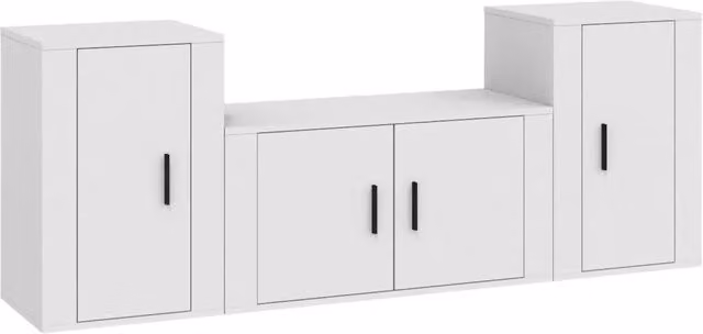 Set di mobili porta TV da 3 pezzi in legno multistrato bianco, design classico per soggiorno, modello sospeso a parete
