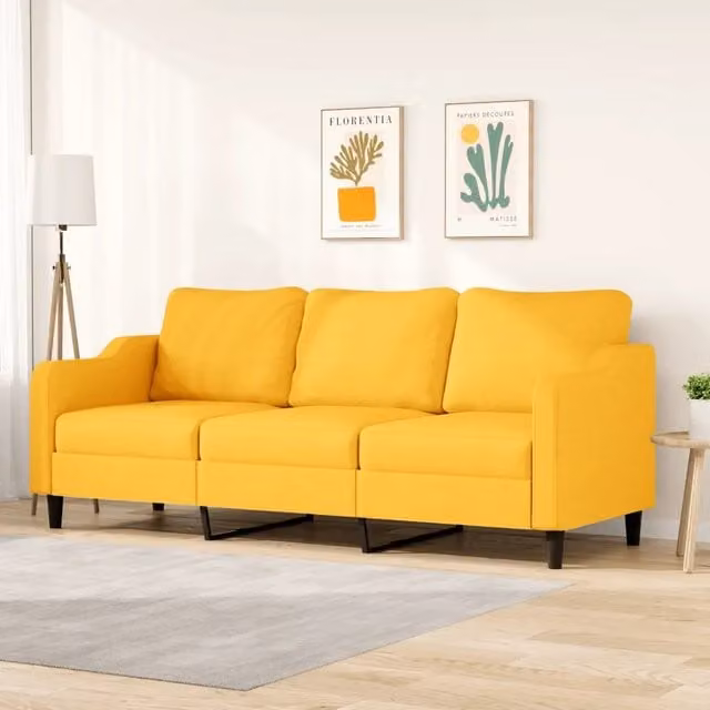 Divano a 3 Posti Giallo 210 cm in Tessuto