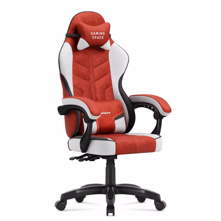 Sedia da gioco Huzaro Force 2.7 Red - sedia girevole ergonomica in velluto con schienale regolabile, cuscino lombare e poggiatesta, fino a 140 kg