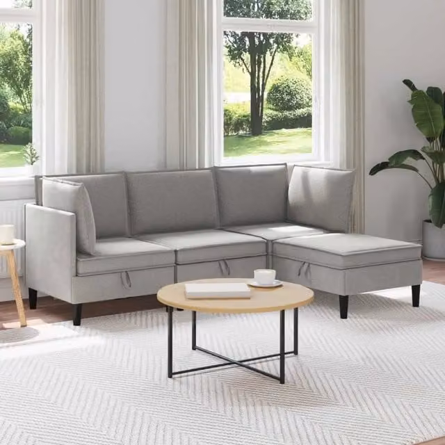 Set di mobili per il soggiorno 4 pz Grigio chiaro Tessuto 3413800