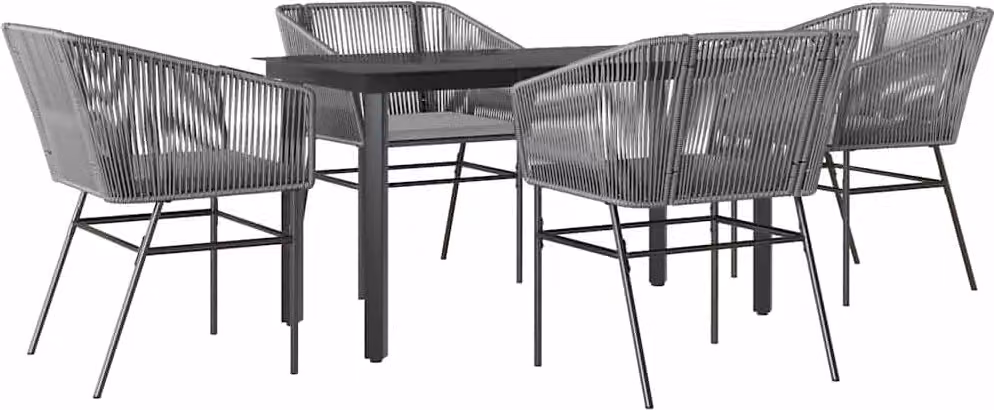 Set da Pranzo da Giardino 5 pz con Cuscini Polyrattan Vetro