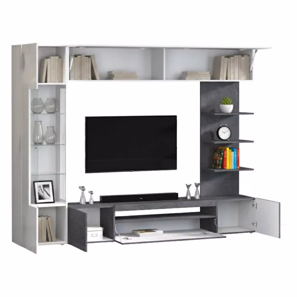 Parete Attrezzata Galatina DMORA con 8 Ripiani, Grigio e Bianco, L: 245 cm, P: 40 cm, H: 191.2 cm – 2